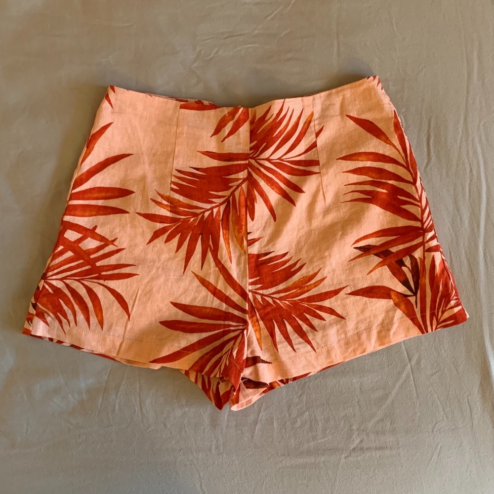 Linen Tropical Print Shorts